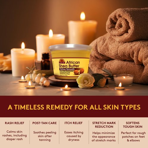 Okay Yellow Shea Butter for Hair and Skin - Raw African Shea Butter for Women and Men, Daily Moisturizer for Face and Body, Helps with Stretch Marks, Soothes Dryness - 13 Oz Jar (Pack of 2)