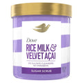 Dove Body Scrub Velvet Acai & Rice Milk For Women For Exfoliated & Hydrated skin 15 OZ