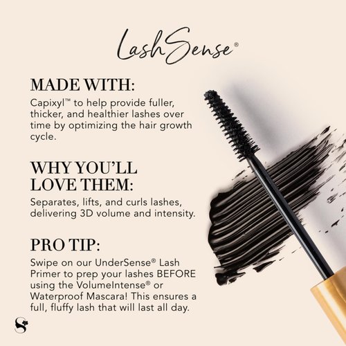 LashSense VolumeIntense Waterproof Mascara, Black, 0.24 Oz, Volumizing and Lengthening, Buildable 3D Intensity, Humidity-Resistant, Nourishing, Ophthalmologist-Tested