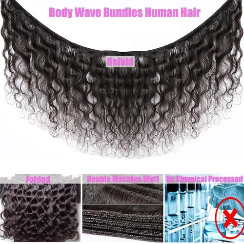 12A Body Wave Bundles Human Hair One Bundle 16 inch 100g 100% Unprocessed Brazilian Virgin Body Wave Human Hair Bundles for Women Natural Black