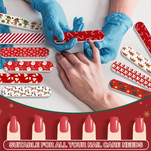 50 Pack Christmas Mini Nail Files Gifts Bulk Holiday Mini Emery Boards Double-Sided Christmas Party Nail Files Favors Bulk Stocking Stuffers for Employee Appreciation Teacher Staff Coworkers (Classic)