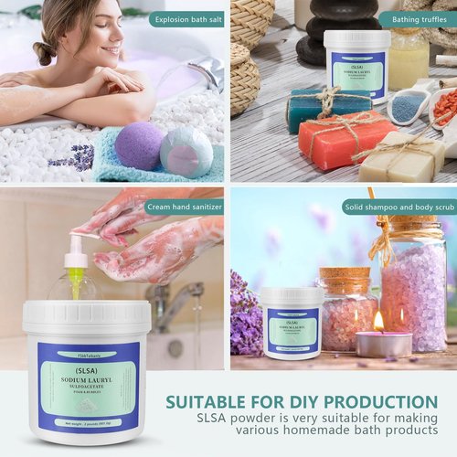 2 Pound of SLSA Powder for Bath Bomb Making, Premium Sodium Lauryl Sulfoacetate Powder, Sodium Lactate for soap Making, Gentle on The Skin. Suitable for Bath TrufflesCrafting Bath Bombs and More