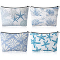 Sunnymove 4 Pack Coastal Cosmetic Bags Beach Themed Gifts Starfish Seashell Conch Coral Makeup Pouches Zippered Travel Toiletry Bags for Women Beach Summer Trip Organizer Set(Fresh)