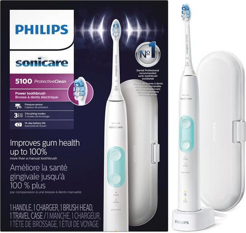Philips Sonicare Electric Toothbrush - ProtectiveClean 5100 with Pressure Sensor & 3 Modes | White, Model HX6857/11