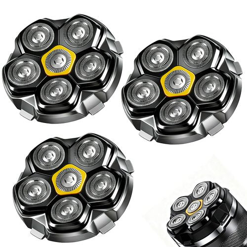 Magnetic 6 Head Shaver Replacement Heads for 6D Magnetic Electric Shaver Razor Universal Shaver Replacement Head for Bald Men and Face (Black(3PACK))
