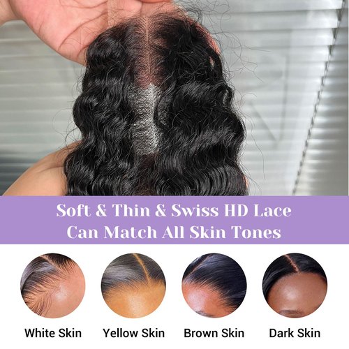DSEKCAIN 2x6 Burmese Curly Closure 100% Real Human Hair Water Wave 2x6 Transparent HD Lace Closure Natural Black 1B Color 16 Inch