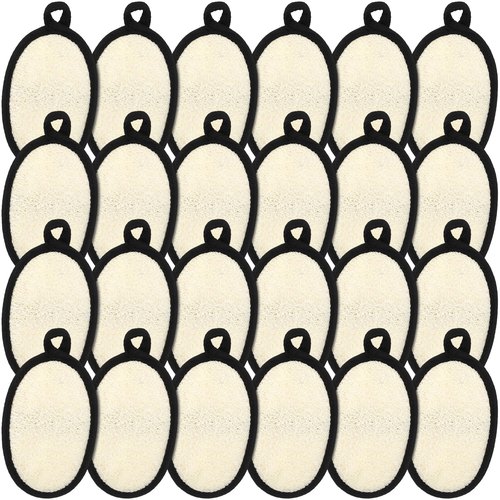 Boao 24 Pcs Loofah Pack Loofah Pads Bulk for Facial Exfoliating Body Bath Shower Mini Sponge Pads Natural Scrubber Brush for Men Women Spa and Travel(Black)