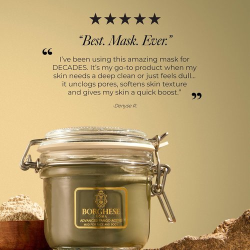 Borghese Advanced Fango Active Mud Mask - Nourishing Exfoliating Treatment with Bentonite Clay & Hyaluronic Acid for All Skin Types