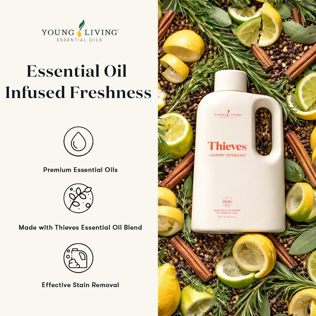 Young Living Thieves Laundry Detergent - Concentrated Plant-Based Formula, Fresh Citrus Scent, 32 fl oz