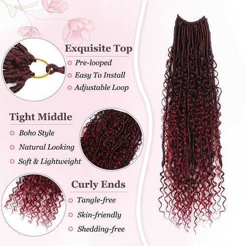 Haftaluv Boho Faux Locs Crochet Hair 9 Packs Long Goddess locs 24 Inch Boho Soft Locs With Curly Ends Pre Looped Bohemian River Loc Crochet Hair For Women (24 inch,TBUG)