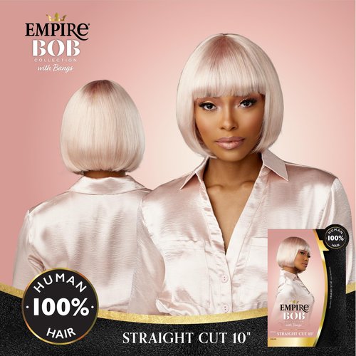 Sensationnel Empire Bob Humanhair Wig - Straight Cut Face Framing Mesh Cap for Comfort With Bangs (10 inch, 2 DARKBROWN)