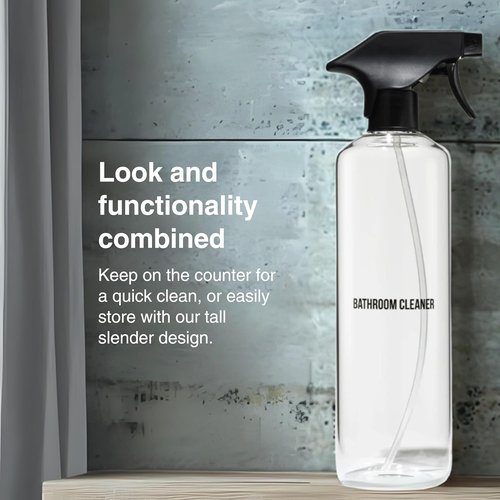 Public Goods Glass Spray Bottle - Refillable Bathroom Cleaner | Clear Borosilicate Glass | 24 Oz BPA Free