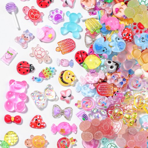 320Pcs Candy Nail Charms Kit, Cute Animal & Sweet 3D Nail Charms for Acrylic Nails Cartoon Gummy Bear Candy Lollipop Bee Fruit for Nail Art, DIY Craft with Tweezer and Pickup Brush