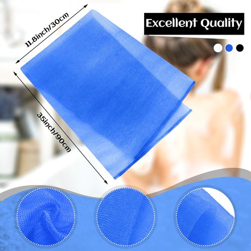 Tatuo 12 Pack 36 Inch Exfoliating Bath Cloth Towel African Net Sponge Extra Long Nylon Korean Bath Towel Japanese Shower Cleaning Sponges for Back Body(White, Black, Dark Blue)