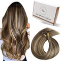 Hetto K Tip Hair Extensions Real Human Hair Brown 20 Inch U Tip Hair Extensions Highlights Brown to Caramel Blonde Ktip Human Hair Extension Pre Bonded Invisible Straight 50g 50s