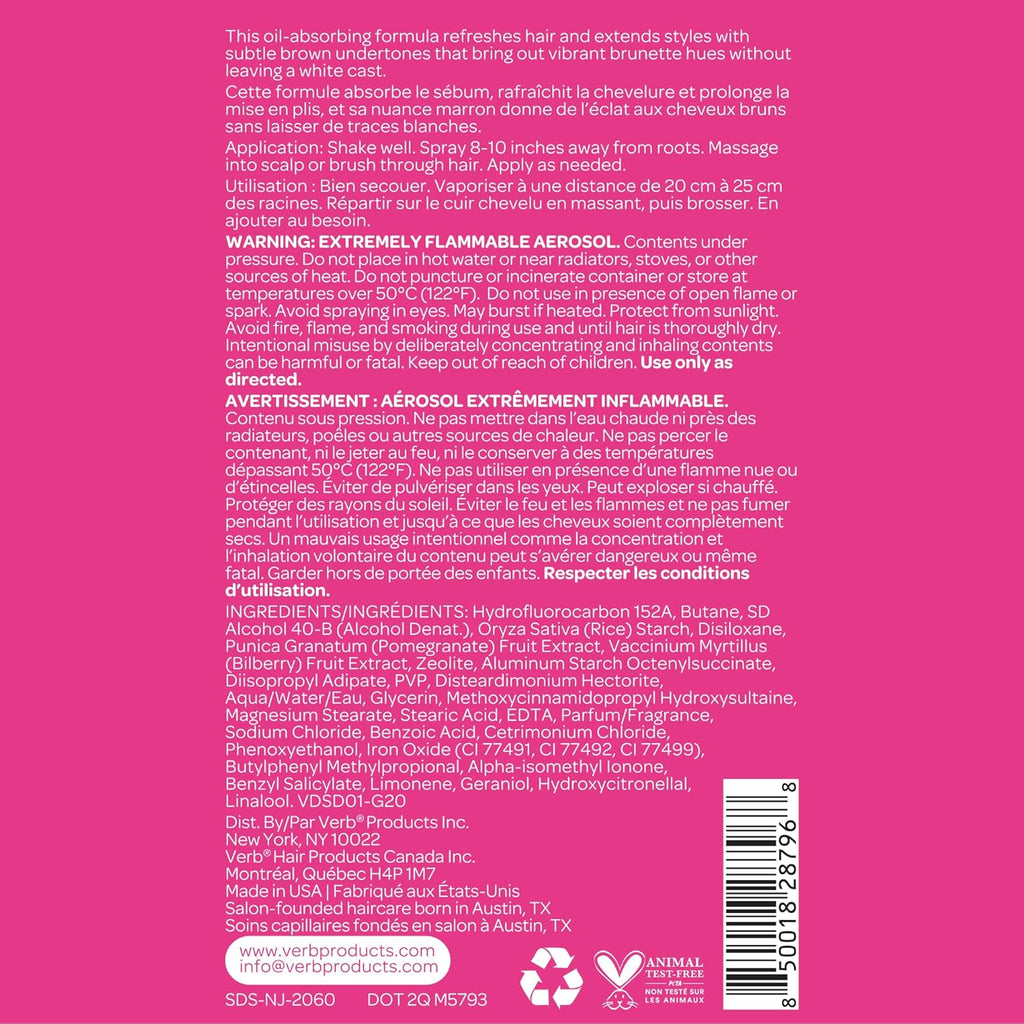 VERB Dry Shampoo Dark - Refreshing Spray to Absorb Oils & Extend Styles - Vegan, Paraben-Free