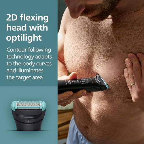 Philips Norelco Body Groomer 7000 - Men's Whole Body Groomer with 2D Flexing Head & Triple Protect System | 100% Showerproof, BG7480/50