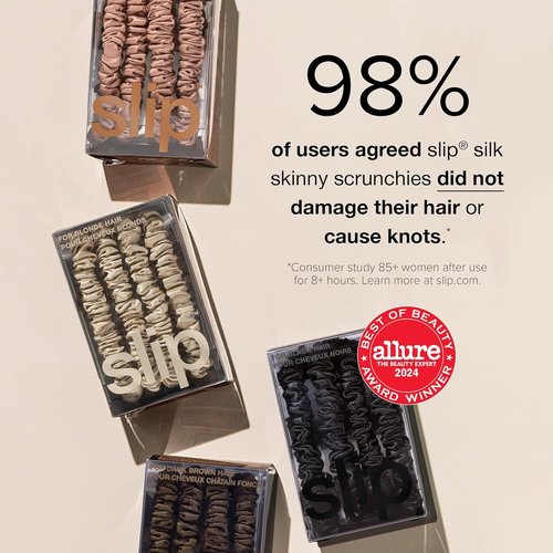 Skiennix Slip Skinny Scrunchies - Anti-Crease, Anti-Breakage Slipsilk™ Design | 4 Pure Silk Scrunchies in Sweetie Pie Packaging
