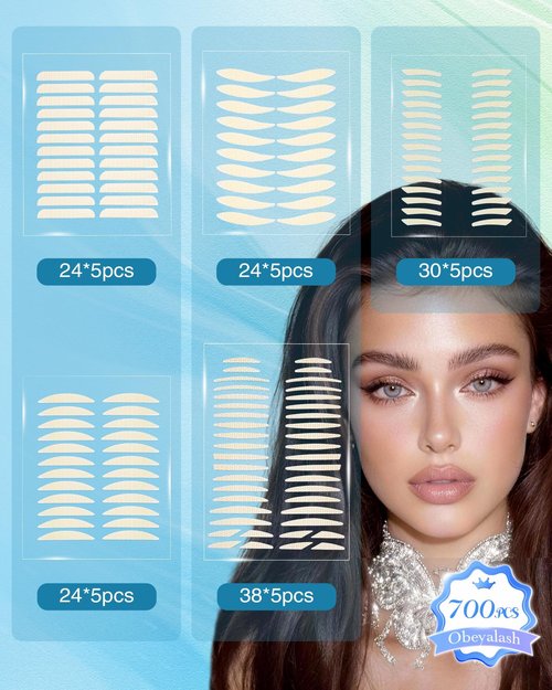 Obeyalash 700 Pcs Eyelid Tape with Tweezers, Double Eyelid Tape for Invisible Lace Waterproof Lifter Strips, Natural Strong Hold for Monolid & Hooded Eyes, Beginner Friendly Makeup