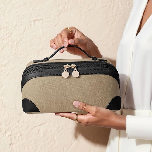 mibasies Flat Lay Travel Makeup Bag for Women, Dual-Zipper Cosmetic Bag, Large Capacity Toiletry Bag with Handle