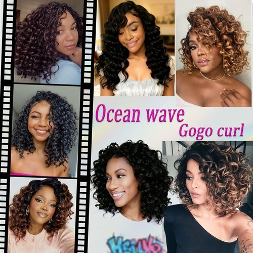 Ocean Wave Crochet Hair Pre Looped GoGo Curl Crochet Braids 12 Inch Ombre Brown Blonde Curly Hair Crochet Deep Water Wave Beach Curl Synthetic Braiding Hair Extensions 7 Packs 1B/30/27