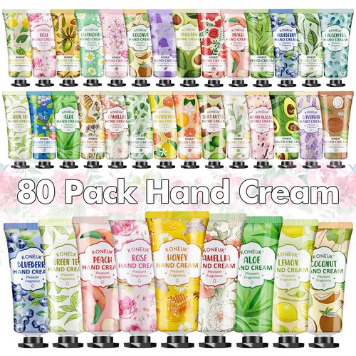 KONEUK 80 Pack Hand Cream Set for Dry Cracked Hands, Bulk Hand Lotion Travel Size for Easter Basket Stuffers, Mini Hand Cream for Mothers Day Gifts, Birthday Gifts and Bridal Shower Gifts for Guests