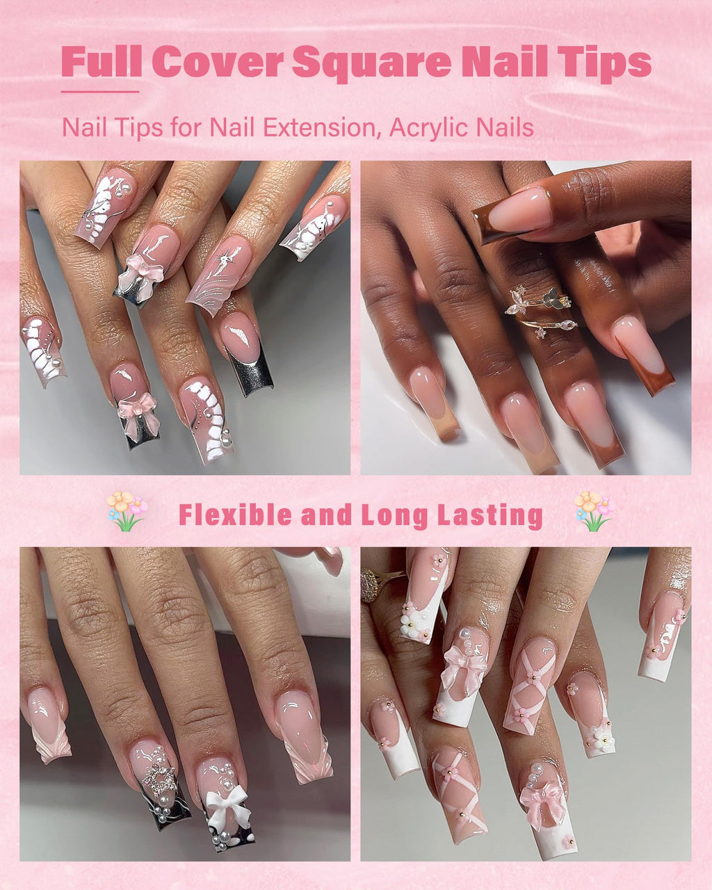 Zhousiart Square Nail Tips, 600pc Medium Gel Nail Tips Square Shape Clear Fake Nails Tips 12 Size Soft Gel Nails for Acrylic Nail Extension, Press on Nails Making