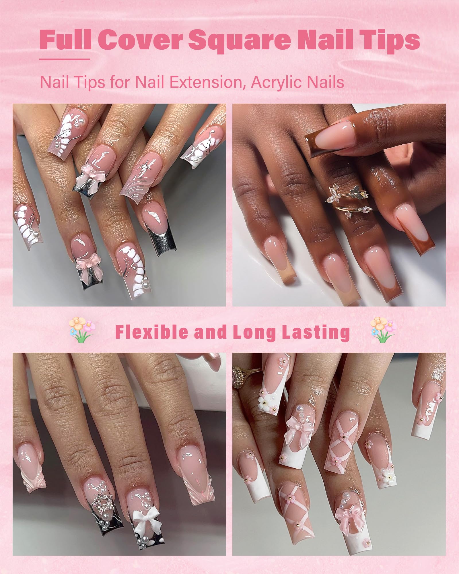 Zhousiart Square Nail Tips, 600pc Medium Gel Nail Tips Square Shape Clear Fake Nails Tips 12 Size Soft Gel Nails for Acrylic Nail Extension, Press on Nails Making