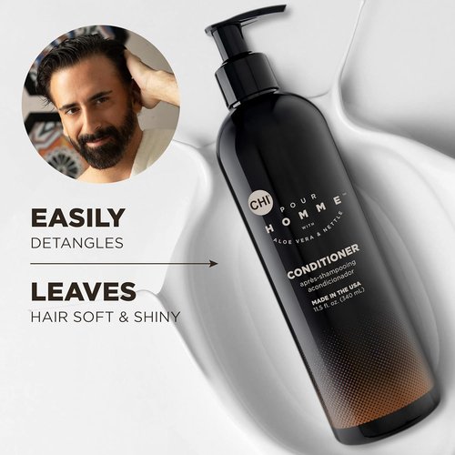 CHI Pour Homme Daily Moisturizing Conditioner - Sulfate-Free Hair Detangler with Aloe Vera & Nettle, 11.5 oz