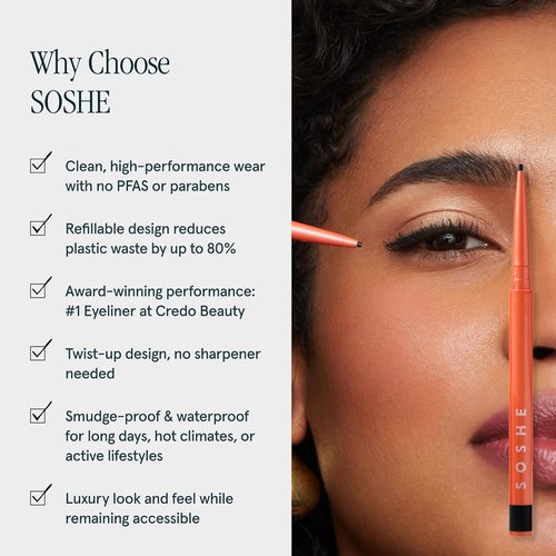 SOSHE Beauty - Waterproof Precision Eyeliner | 1.5mm Smudge-Proof Gel Liner | Easy Refills in Lovesick Burgundy Brown