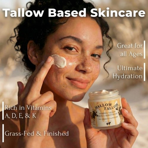 Hallow Tallow Whipped Beef Tallow Moisturizer – 100% Grass-Fed & Finished Tallow Balm with Manuka Honey, Jojoba & Olive Oil, Calendula Extract – Natural Hydrating Face & Body Cream, 4oz