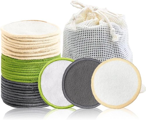 Skiennix Reusable Makeup Remover Pads - 30 Soft Bamboo Cotton Rounds for Skincare & Cleansing | Washable with Storage Bag