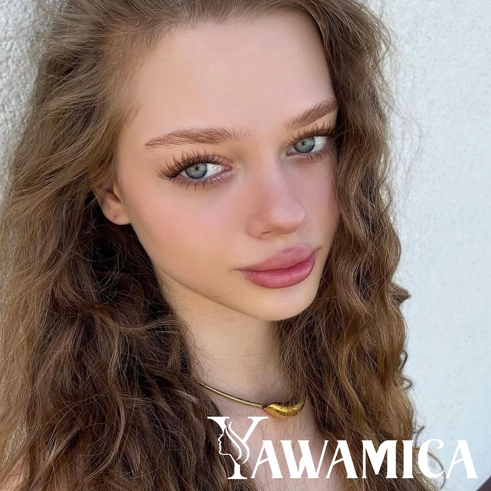 Yawamica Self Adhesive Eyelashes Brown Lash Clusters No Glue Needed Press on Lashes Reusable Pre-glued Eyelash Clusters 8-14mm Wispy Individual Lashes C Curl Cluster Lashes DIY Brown Lash Extension