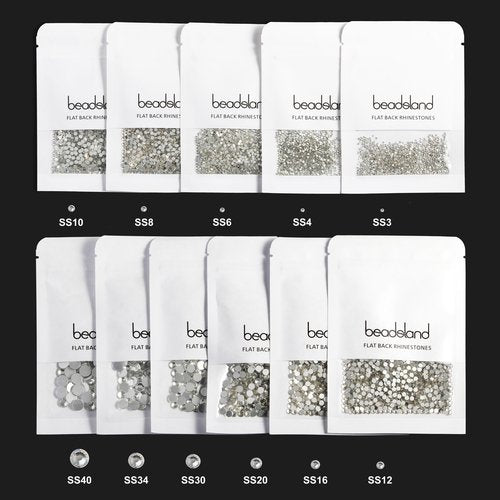 Beadsland Flat Back Crystal Rhinestones Round Gems for Nail Art and Craft Glue Fix, Crystal AB, 10mm, SS50/144pcs