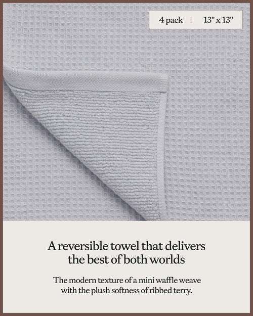 Cozy Earth Waffle Washcloths - 60% Cotton 40% Viscose from Bamboo Washcloths 13 x 13 Inches - Soft & Absorbent Terry, Reversible Mini Textured Waffle & Weave Pattern - 4 Pack