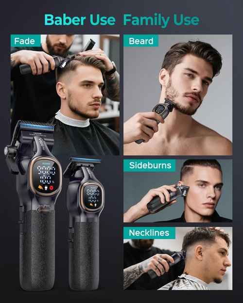 VGRPRO Professional Hair Clippers for Men, Professional Barber Clippers and Trimmer Set, Cordless Hair Clippers for Hair Cutting with Package Case, Powerful 9000 PRM Rechargable Electric (Black)