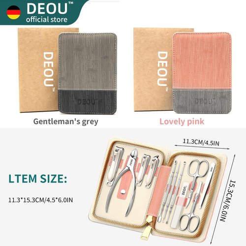 DEOU Manicure Sets Nail Clippers Stainless Steel Manicure and Pedicure kit Girls Professional Nail Files and Men's Grooming Scissors Tools for Home Personal Care or Gifts (Gray upgraded version)