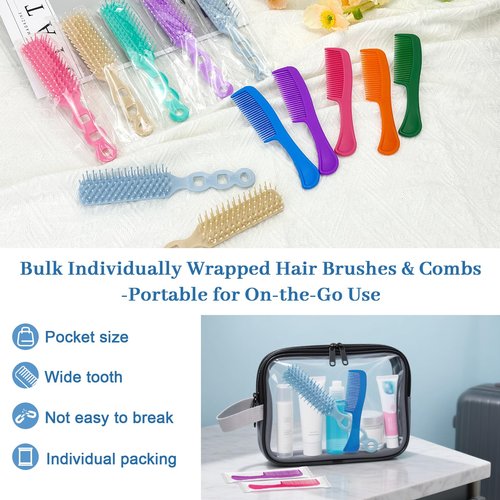 Hair Brush and Combs Set in Bulk Individually Wrapped Travel Comb Brush Bulk for Women Kids Hotel Homeless Charity, Multicolor(100 Pieces)