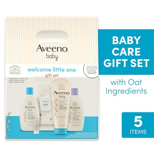 Aveeno Baby Gift Set - Nourishing Skincare Essentials with Body Wash, Shampoo, Lotion & Wipes | 5 Items