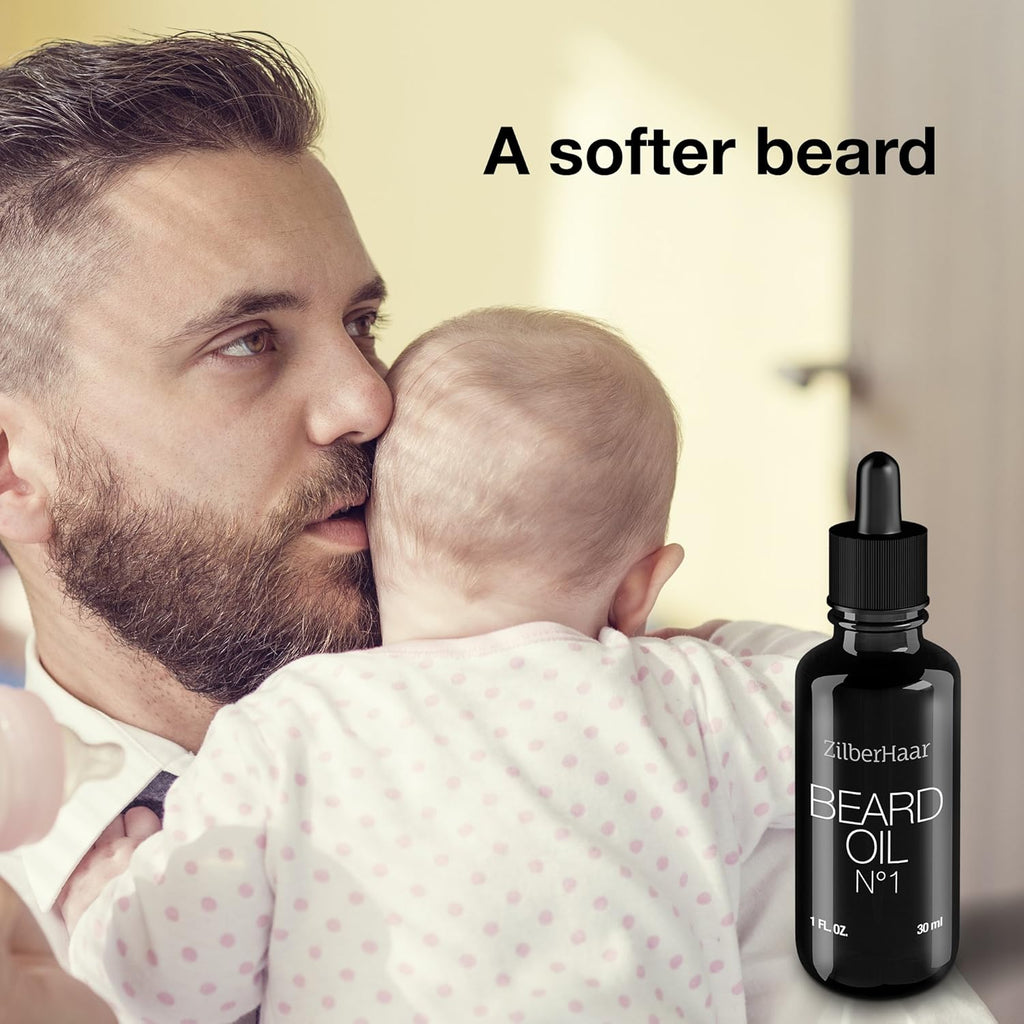 ZilberHaar Beard Oil №1 - Organic Moroccan Argan & Jojoba Oil for Hydrated Beard Growth - 1 oz | Free Comb Included