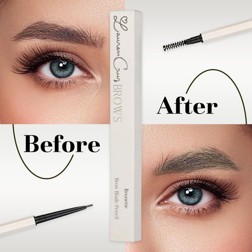 Eyebrow Pencil Make Up for Women - Long-lasting and Waterproof Eyebrow Pencil by Lauren Cruz - Dual-Ended Eyebrow Pen with Micro-tip and Spoolie -Fuller Look Brow Pencil - Brunette