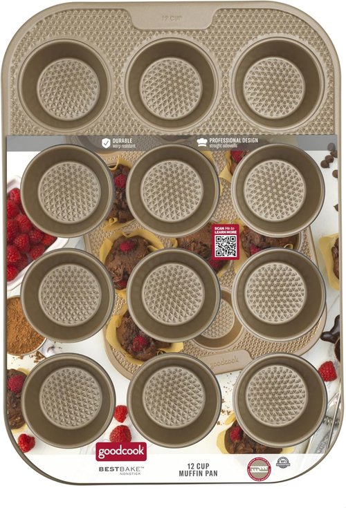 GoodCook BestBake Nonstick Carbon Steel Muffin Pan - 12 Cup, Textured Bronze Finish