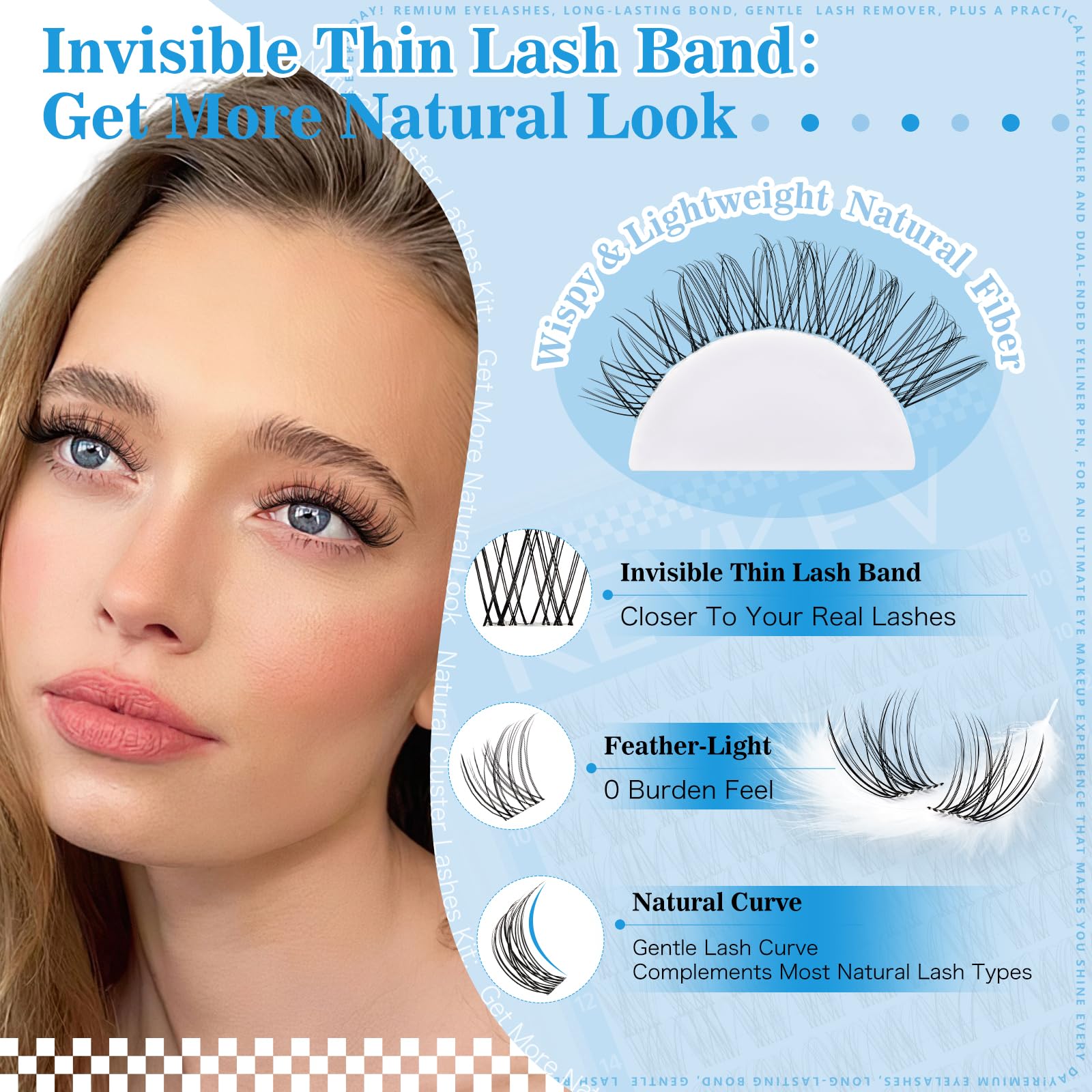 Wispy Lash Clusters Kit Venus Invisible Thin Band Natural Eyelash Clusters 8-16mm Lash Extension Kit Mix Length Clear Band Natural Look Cluster Eyelash Extensions With Lash Bond DIY Lash At Home