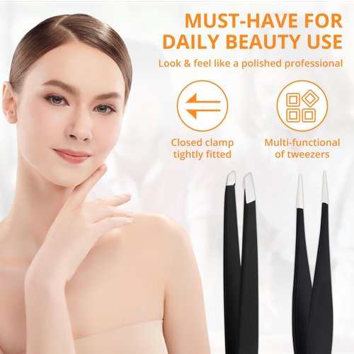 Premium 2-Piece Tweezer Set – Hand-Finished Stainless Steel Slant & Pointed Tips for Precise Hair Removal
