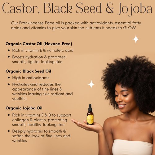 Frankincense Resin Infused Organic Black Seed, Castor & Jojoba Oils for Face Anti-Aging Miracle Facial Moisturizer Cold Pressed Serum Natural Skincare Hydrates Skin Moisturizing Beauty Glow 1 Fl Oz