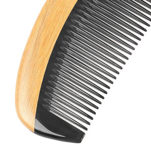 Onedor Buffalo Horn With Handmade 100% Natural Green Sandalwood Hair Combs - Anti-Static Sandalwood Scent Natural Hair Detangler Wooden Combs (Buffalo Horn Oval Fine Tooth)