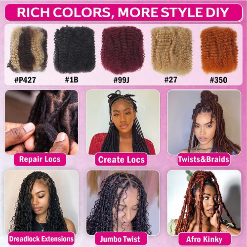 Afro Kinkys Bulk Human Hair For Braiding 18 inch Highlight 4/27 Afro Kinky Curly 100% Real Human Hair Bulk for Dreadlocks Mini Twist Crochet Braids Hair Extensions 50g/pack