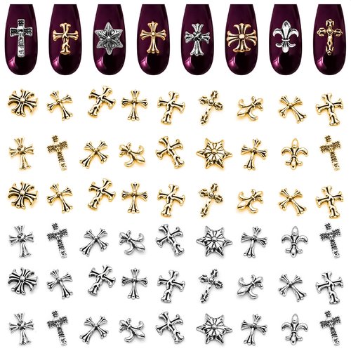 Silver and Gold Cross Nail Charms – 240 Pcs Cross Charms for Nails Crafted from Acrylic & Alloy, Long-Lasting Metallic Shine – Easy-to-Use Nail Decorations for Home, Salon & Holiday Manicure Ideas