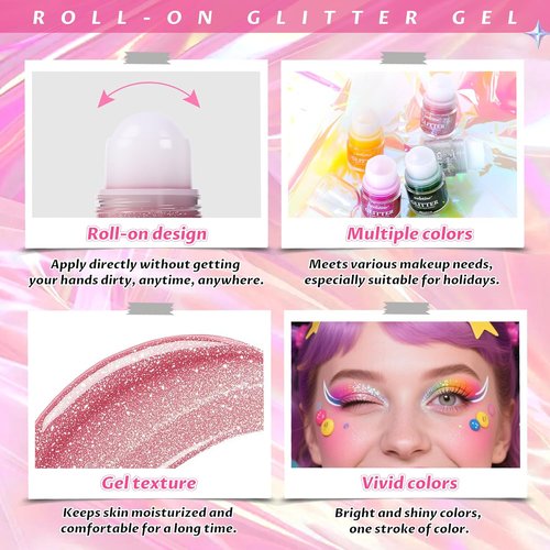 Skiennix Body Glitter - Roll-On Shimmer for Face, Hair & Lips | 20g Laser Powder for Halloween Makeup
