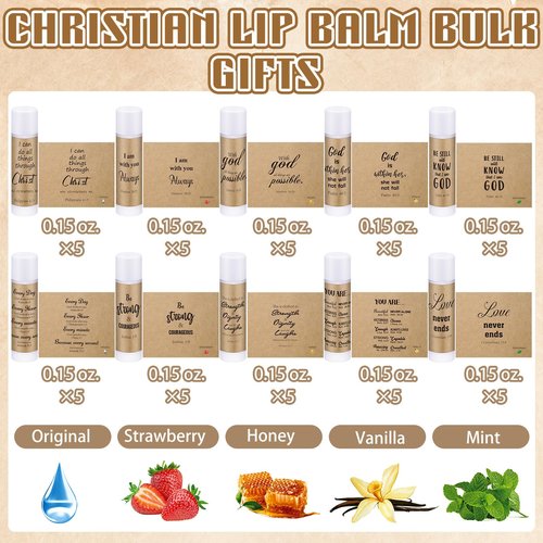 Dansib 50 Pcs Christian Lip Balm Bulk Bible Verses Lip Balm Scripture Christian Gifts for Women Men Faith Religious Church Party Favor Inspirational Gift for Staff Employee Coworkers
